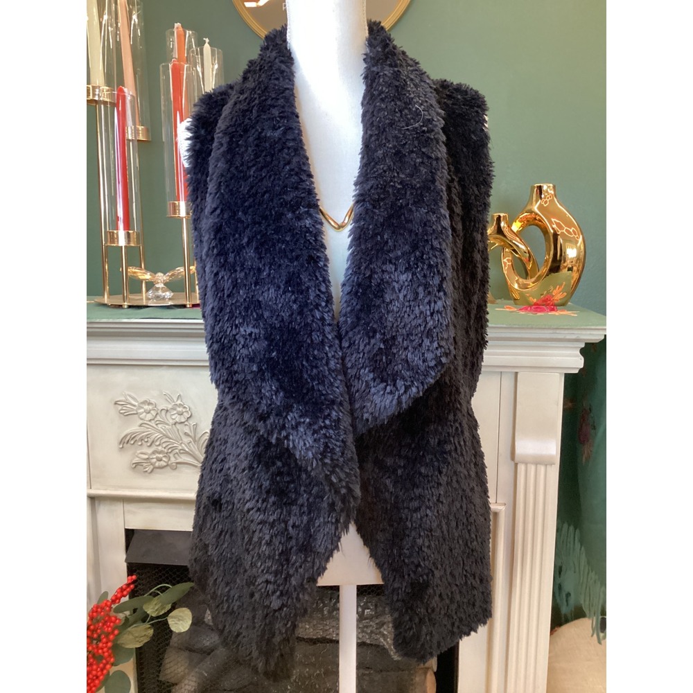 Calvin Klein Womens Black Faux Fur Vest Size Large